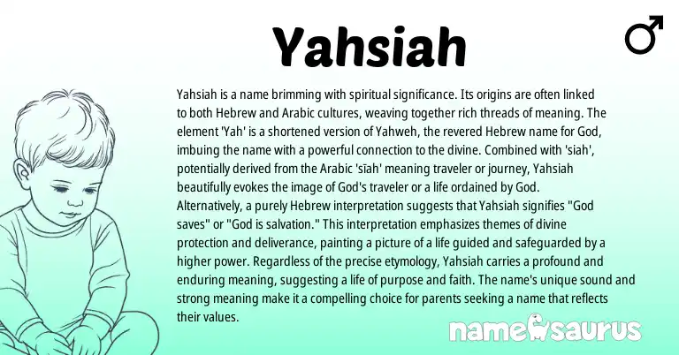 Infographic about Yahsiah name meaning, Yahsiah is a name from Hebrew, Arabic origin(s).