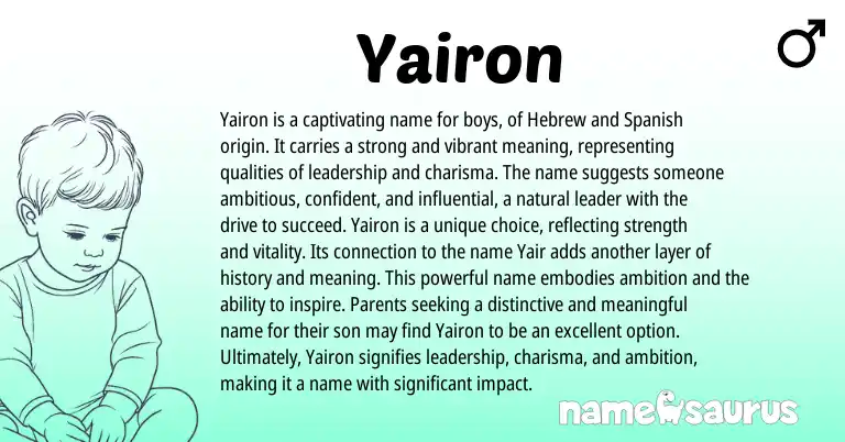Infographic about Yairon name meaning, Yairon is a name from Hebrew, Spanish origin(s).