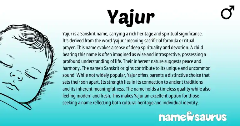 Infographic about Yajur name meaning, Yajur is a name from Indian, Sanskrit origin(s).