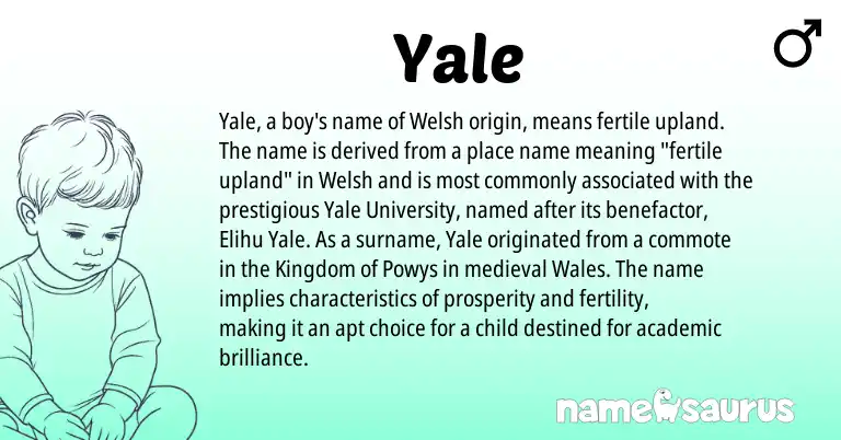 Infographic about Yale name meaning, Yale is a name from Welsh origin(s).