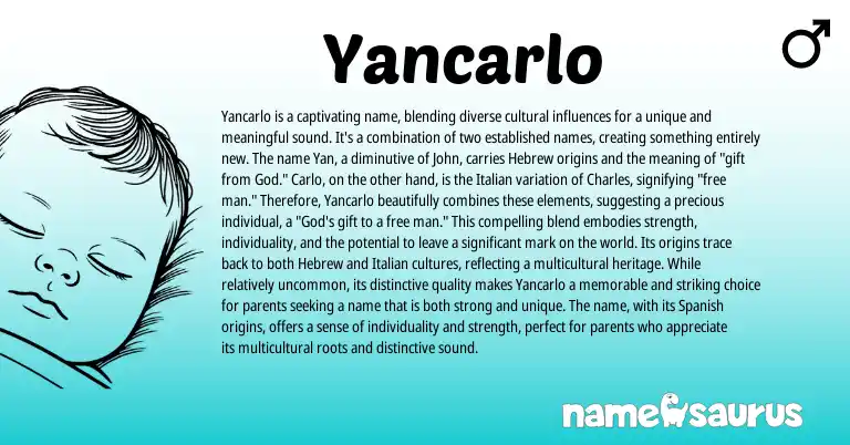 Infographic about Yancarlo name meaning, Yancarlo is a name from Italian, Spanish origin(s).