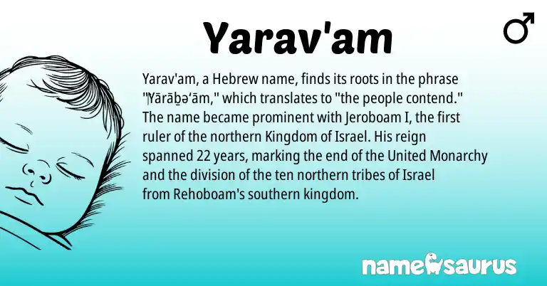 Infographic about Yarav'am name meaning, Yarav'am is a name from Hebrew origin(s).
