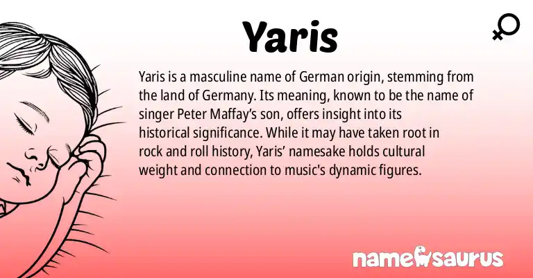 Infographic about Yaris name meaning, Yaris is a name from German origin(s).