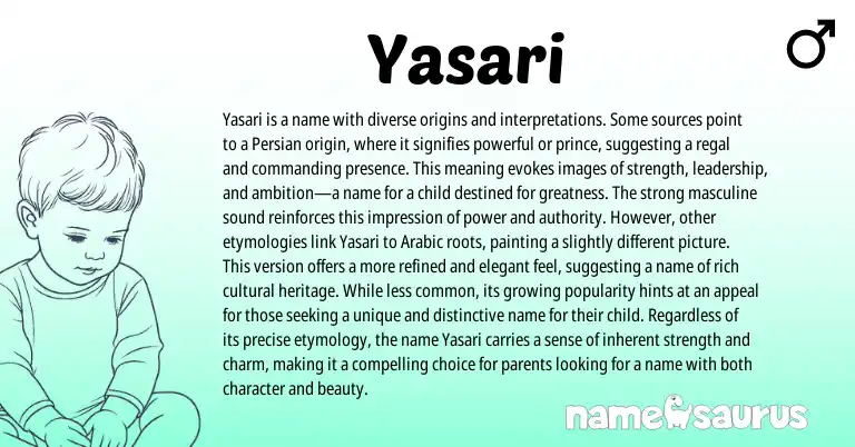 Infographic about Yasari name meaning, Yasari is a name from Persian origin(s).