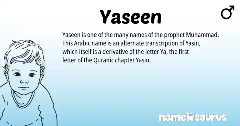 Infographic about Yaseen name meaning, Yaseen is a name from Arabic, Quranic origin(s).