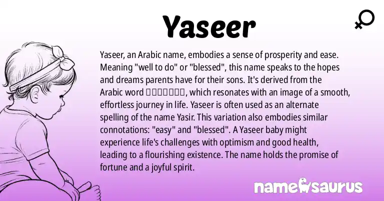 Infographic about Yaseer name meaning, Yaseer is a name from Arabic origin(s).