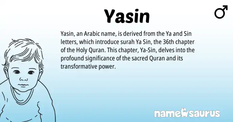 Infographic about Yasin name meaning, Yasin is a name from Arabic origin(s).