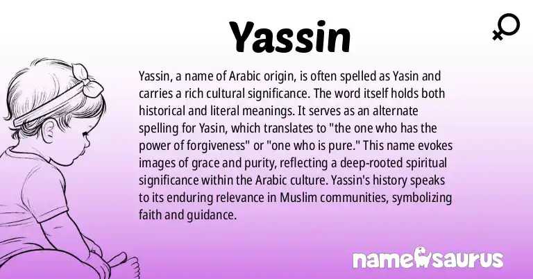 Infographic about Yassin name meaning, Yassin is a name from Arabic origin(s).