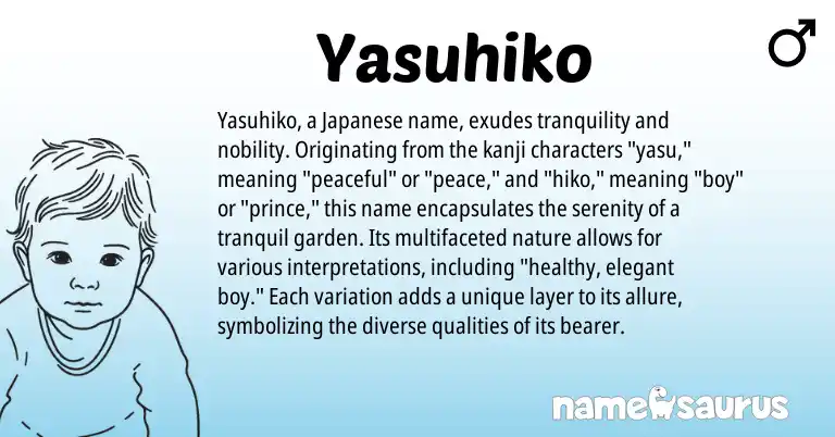 Infographic about Yasuhiko name meaning, Yasuhiko is a name from Japanese origin(s).