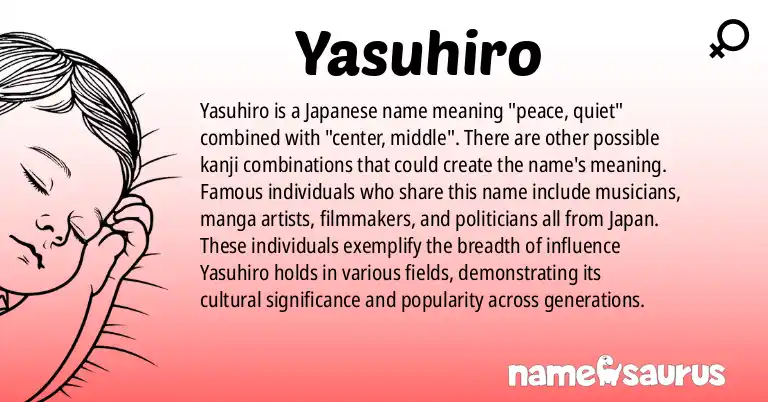 Infographic about Yasuhiro name meaning, Yasuhiro is a name from Japanese origin(s).