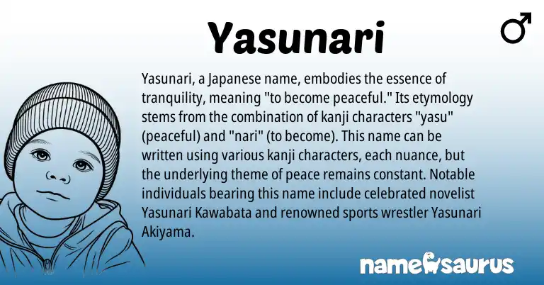 Infographic about Yasunari name meaning, Yasunari is a name from Japanese origin(s).