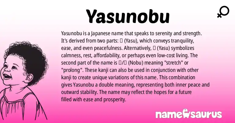 Infographic about Yasunobu name meaning, Yasunobu is a name from Japanese origin(s).