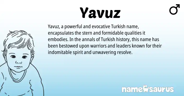Infographic about Yavuz name meaning, Yavuz is a name from Turkish origin(s).