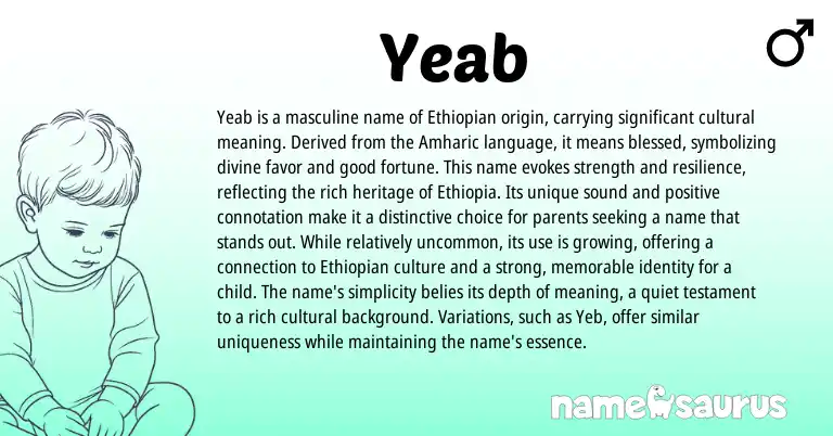 Infographic about Yeab name meaning, Yeab is a name from Ethiopian, Amharic origin(s).