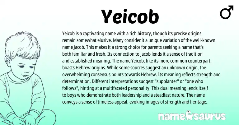 Infographic about Yeicob name meaning, Yeicob is a name from Hebrew origin(s).