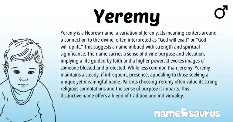 Infographic about Yeremy name meaning, Yeremy is a name from Hebrew origin(s).