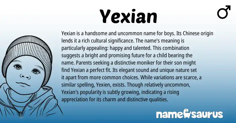 Infographic about Yexian name meaning, Yexian is a name from Chinese origin(s).