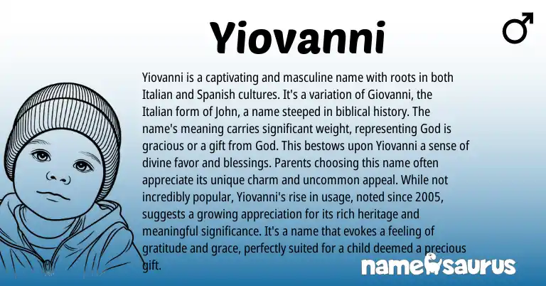 Infographic about Yiovanni name meaning, Yiovanni is a name from Italian, Biblical origin(s).
