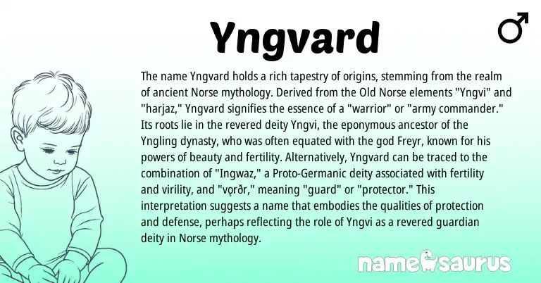 Infographic about Yngvard name meaning, Yngvard is a name from Old Norse, Germanic, Norse origin(s).