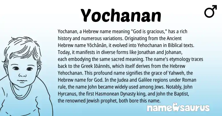 Infographic about Yochanan name meaning, Yochanan is a name from Roman, Greek, Jewish, Ancient Hebrew, Hebrew origin(s).