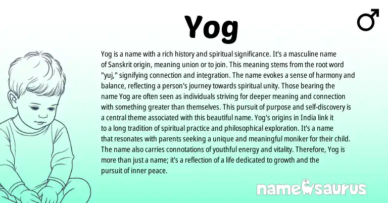 Infographic about Yog name meaning, Yog is a name from Sanskrit, Hindi origin(s).