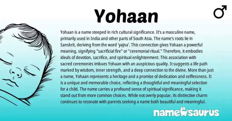 Infographic about Yohaan name meaning, Yohaan is a name from Indian, Hebrew, Sanskrit origin(s).
