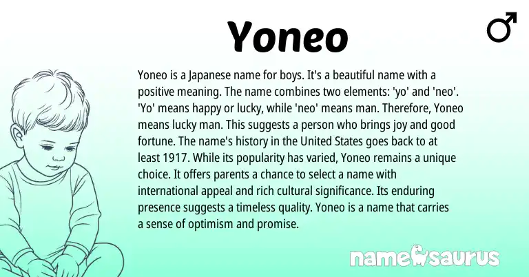 Infographic about Yoneo name meaning, Yoneo is a name from Japanese origin(s).