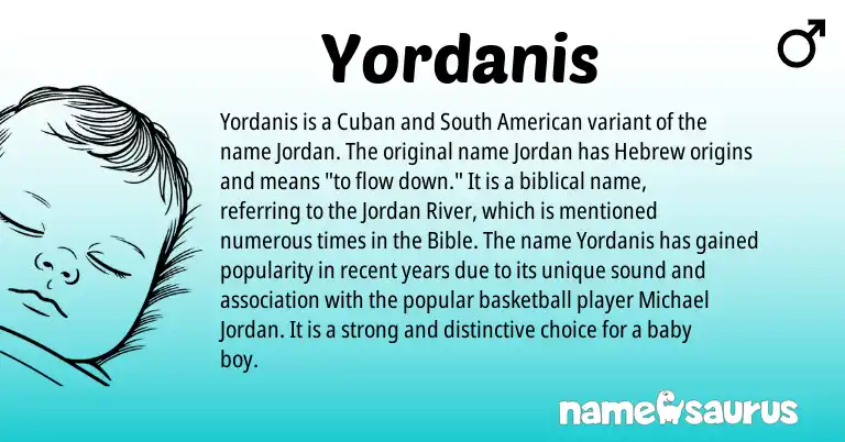 Infographic about Yordanis name meaning, Yordanis is a name from South American, Hebrew origin(s).