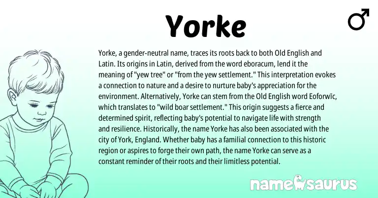 Infographic about Yorke name meaning, Yorke is a name from Old English, Latin, England origin(s).