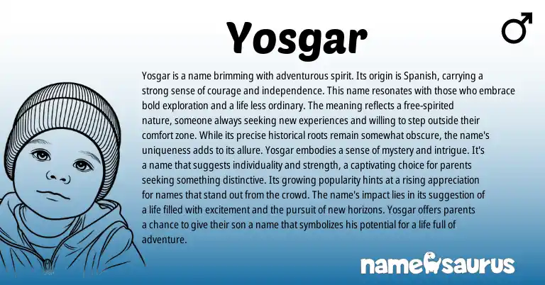 Infographic about Yosgar name meaning, Yosgar is a name from Spanish origin(s).