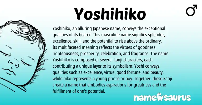 Infographic about Yoshihiko name meaning, Yoshihiko is a name from Japanese origin(s).