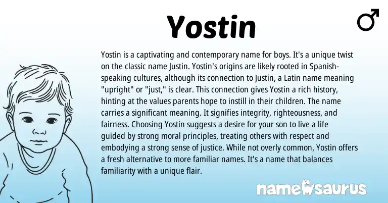 Infographic about Yostin name meaning, Yostin is a name from Latin origin(s).