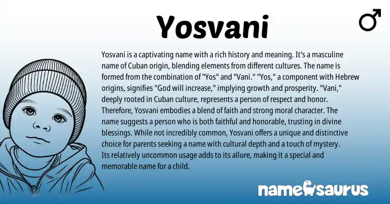 Infographic about Yosvani name meaning, Yosvani is a name from Persian, Cuban, Hebrew origin(s).
