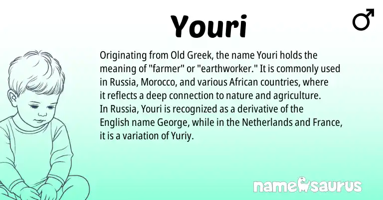 Infographic about Youri name meaning, Youri is a name from English, Netherlands, Old Greek, Morocco, African origin(s).