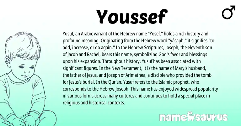 Infographic about Youssef name meaning, Youssef is a name from Arabic, Hebrew origin(s).