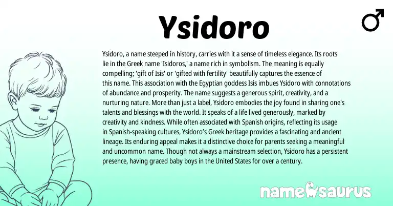 Infographic about Ysidoro name meaning, Ysidoro is a name from Greek origin(s).
