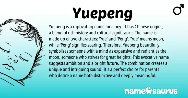 Infographic about Yuepeng name meaning, Yuepeng is a name from Chinese origin(s).