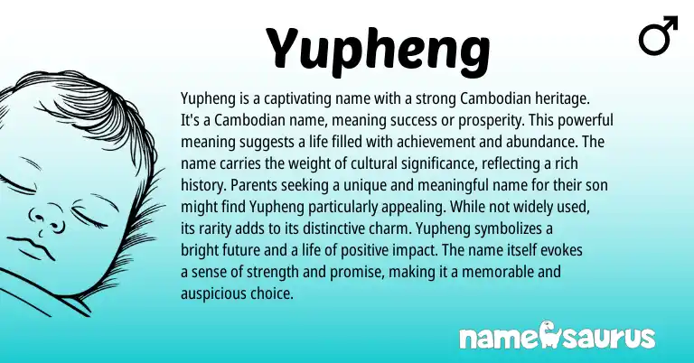 Infographic about Yupheng name meaning, Yupheng is a name from Khmer, Cambodian origin(s).