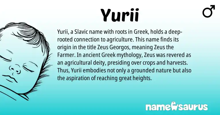 Infographic about Yurii name meaning, Yurii is a name from Slavic, Greek origin(s).