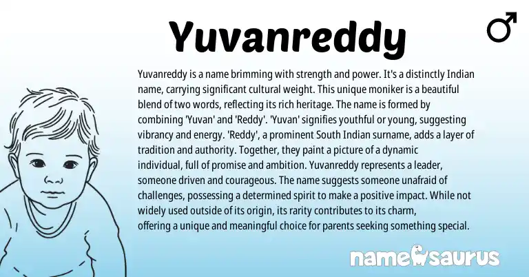 Infographic about Yuvanreddy name meaning, Yuvanreddy is a name from Indian origin(s).