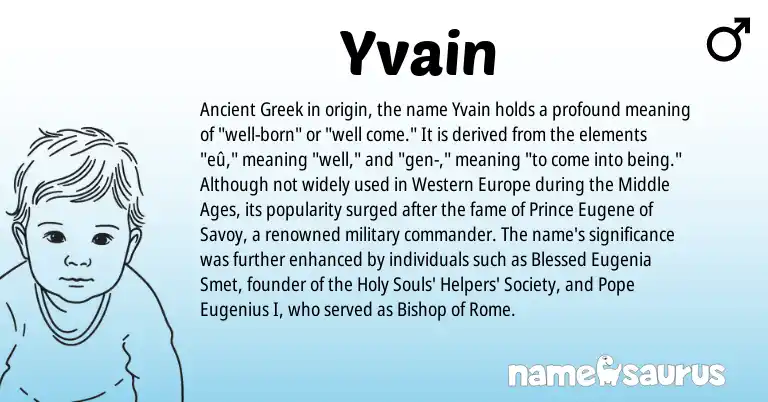 Infographic about Yvain name meaning, Yvain is a name from Ancient Greek origin(s).