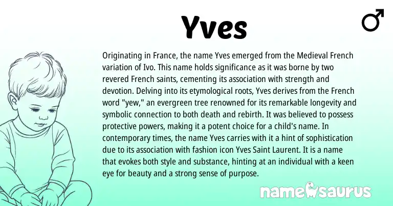 Infographic about Yves name meaning, Yves is a name from Medieval French, French origin(s).