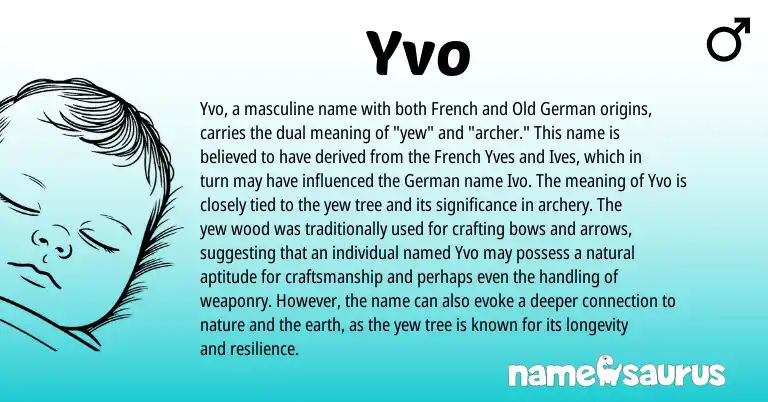 Infographic about Yvo name meaning, Yvo is a name from Old German, German, French origin(s).