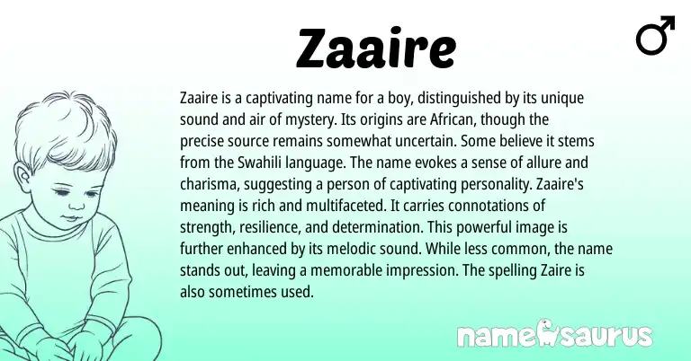 Infographic about Zaaire name meaning, Zaaire is a name from African origin(s).
