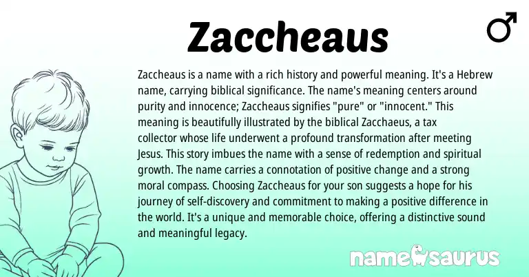 Infographic about Zaccheaus name meaning, Zaccheaus is a name from Hebrew, Biblical origin(s).