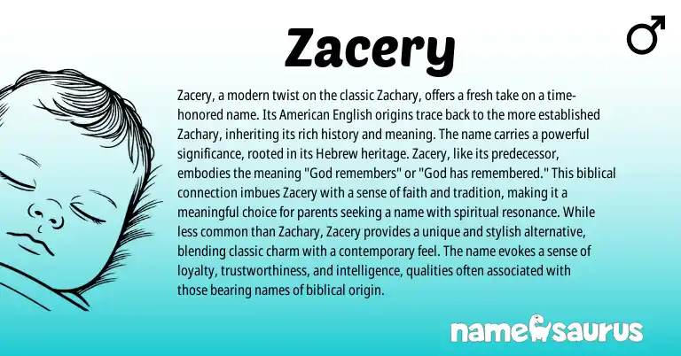 Infographic about Zacery name meaning, Zacery is a name from English origin(s).