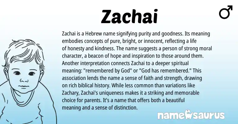 Infographic about Zachai name meaning, Zachai is a name from Hebrew origin(s).
