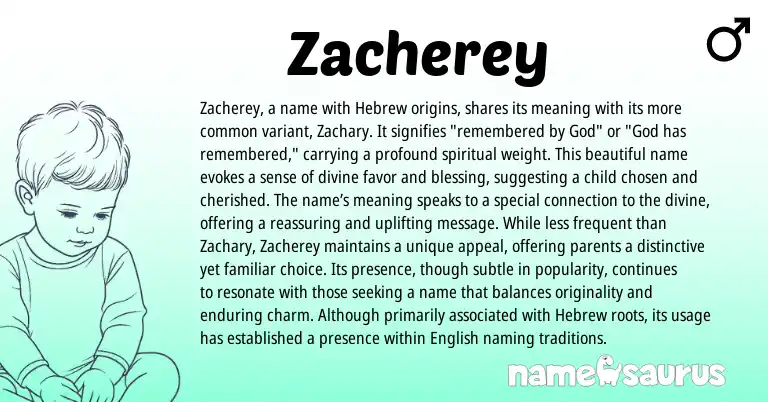 Infographic about Zacherey name meaning, Zacherey is a name from Hebrew origin(s).