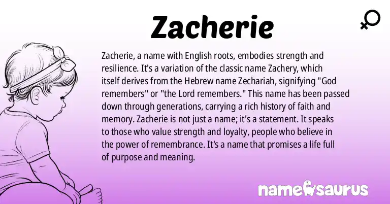 Infographic about Zacherie name meaning, Zacherie is a name from English origin(s).