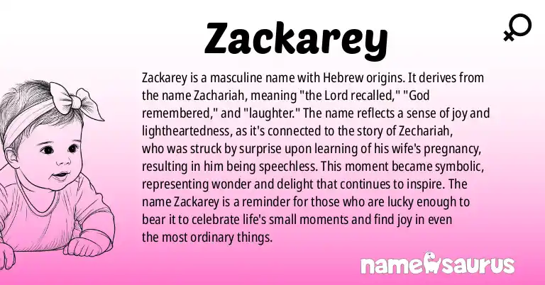 Infographic about Zackarey name meaning, Zackarey is a name from Hebrew origin(s).